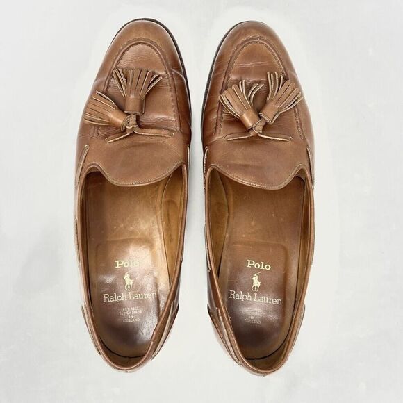 Polo Ralph Lauren x Crockett & Jones 8.5 D Light Brown Leather Tassel Loafers - Picture 8 of 11